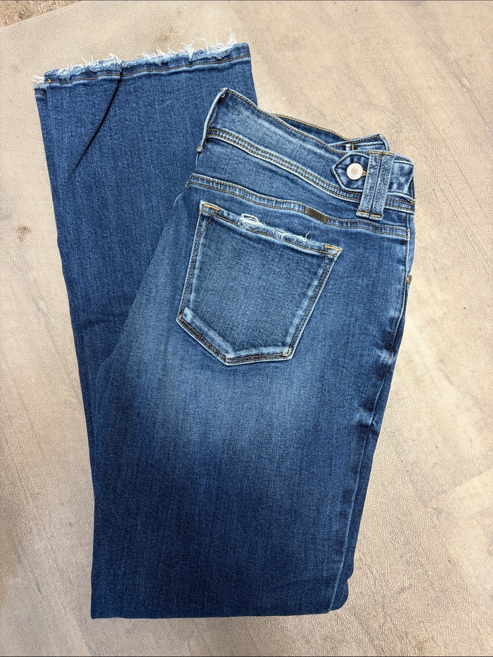 KanCan Dark Blue Boot Cut Jeans with Frayed Hem